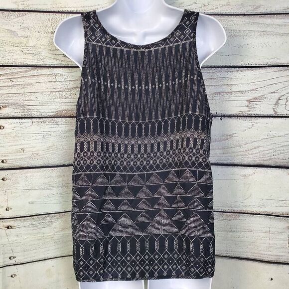 H&M Women’s Black Sleeveless Tank Top Geometric Print Size 12 Viscose Blouse - Picture 3 of 6